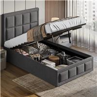 Linen Ottoman Bed Frame  End Lift Ottoman Storage Bed  Single (3ft) / Dark Grey