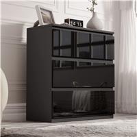High Gloss 3 Drawer Chest  Small Chest of Drawers  Black