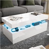 High Gloss Storage Coffee Table With Drawers & LED Lights  White
