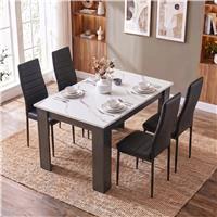 4-6 Seater Dining Table and Chairs Set, - White Marble Effect - 4 Seater / Black