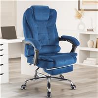 Ergonomic Office Chair With Footrest  Executive Computer Desk Chair  Blue Velvet