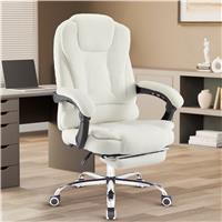 Ergonomic Office Chair With Footrest  Executive Computer Desk Chair  White Fur Fabric