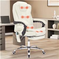 Massage Office Chair with Footrest  Ergonomic Desk Chair  White Fur Fabric