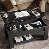 Coffee Table with Storage  Lift Up Living Room Table  Grey + Marble Black