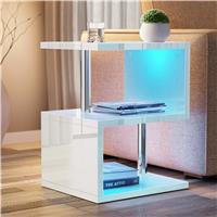 High Gloss Side Tables for Living Room Small Sofa Bed Side Table with LED  White
