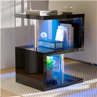 High Gloss Side Tables for Living Room Small Sofa Bed Side Table with LED  Black