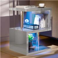 High Gloss Side Tables for Living Room Small Sofa Bed Side Table with LED  Grey