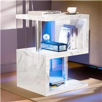 High Gloss Side Tables for Living Room Small Sofa Bed Side Table with LED  White Marble
