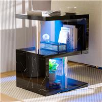 High Gloss Side Tables for Living Room Small Sofa Bed Side Table with LED  Black Marble