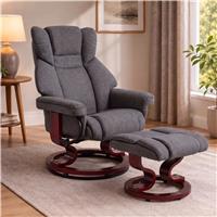 Swivel Recliner Chair with Footstool  Recliner Armchair  Grey  Linen