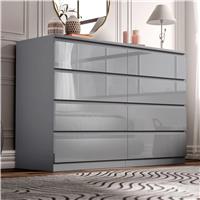 High Gloss Wide 8 Drawer Chest of Drawers  Bedroom Dresser  Grey