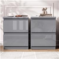Bedside Tables Set of 2  High Gloss 2 Drawer Bedroom Storage  Grey