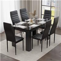 Gloss Black Marble Finish 4-6 Seater Dining Table and Chairs Set - 6 Seater / Black