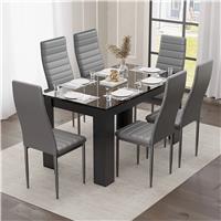 Gloss Black Marble Finish 4-6 Seater Dining Table and Chairs Set - 6 Seater / Grey