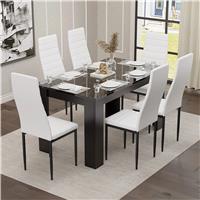 Gloss Black Marble Finish 4-6 Seater Dining Table and Chairs Set - 6 Seater / White