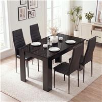 Gloss Black Marble Finish 4-6 Seater Dining Table and Chairs Set - 4 Seater / Black