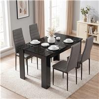 Gloss Black Marble Finish 4-6 Seater Dining Table and Chairs Set - 4 Seater / Grey