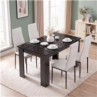 Gloss Black Marble Finish 4-6 Seater Dining Table and Chairs Set - 4 Seater / White