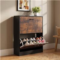 2 Drawer Slim Shoe Storage Cabinet for Hallway  Black & Rustic