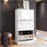 High Gloss 3 Door Shoe Cabinet | Slim Shoe Storage  White
