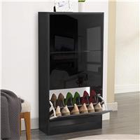 High Gloss 3 Door Shoe Cabinet | Slim Shoe Storage  Black