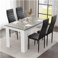 Grey Marble Finish 4-6 Seater Dining Table and Chairs Set - 4 Seater / Black