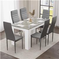 Grey Marble Finish 4-6 Seater Dining Table and Chairs Set - 6 Seater / Grey