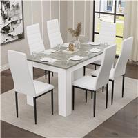 Grey Marble Finish 4-6 Seater Dining Table and Chairs Set - 6 Seater / White
