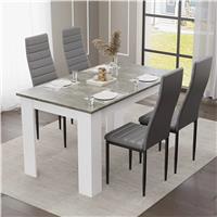 Grey Marble Finish 4-6 Seater Dining Table and Chairs Set - 4 Seater / Grey