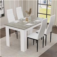 Grey Marble Finish 4-6 Seater Dining Table and Chairs Set - 4 Seater / White