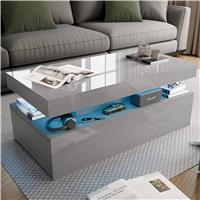 High Gloss Storage Coffee Table With Drawers & LED Lights  Grey