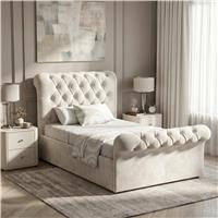 Chesterfield Ottoman Storage Bed  Side Lift Ottoman Bed Frame  Single (3ft) / Beige