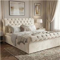 Chesterfield Ottoman Storage Bed  Side Lift Ottoman Bed Frame  King (5ft) / Beige
