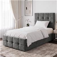 Square Ottoman Storage Bed  Velvet Ottoman Bed Frame  Single (3ft) / Dark Grey
