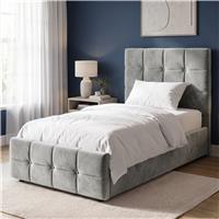 Square Ottoman Storage Bed  Velvet Ottoman Bed Frame  Single (3ft) / Grey