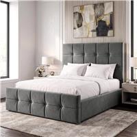 Square Ottoman Storage Bed  Velvet Ottoman Bed Frame  Small Double (4ft) / Dark Grey