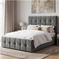 Square Ottoman Storage Bed  Velvet Ottoman Bed Frame  Double (4ft6) / Dark Grey