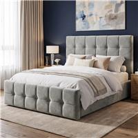 Square Ottoman Storage Bed  Velvet Ottoman Bed Frame  Double (4ft6) / Grey