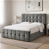 Square Ottoman Storage Bed  Velvet Ottoman Bed Frame  King (5ft) / Dark Grey