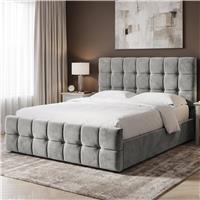 Square Ottoman Storage Bed  Velvet Ottoman Bed Frame  King (5ft) / Grey