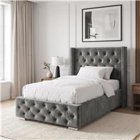 Cross Pattern Velvet Ottoman Storage Bed  Winged Bed Frame  Single (3ft) / Grey