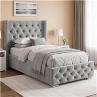 Cross Pattern Velvet Ottoman Storage Bed  Winged Bed Frame  Single (3ft) / Light Grey