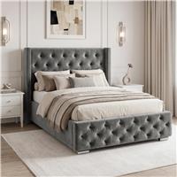 Cross Pattern Velvet Ottoman Storage Bed  Winged Bed Frame  Small Double (4ft) / Grey