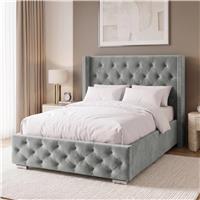 Cross Pattern Velvet Ottoman Storage Bed  Winged Bed Frame  Small Double (4ft) / Light Grey