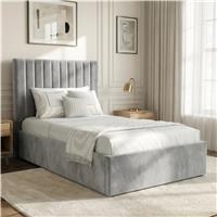 Vertical Line Ottoman Storage Bed  Velvet Ottoman Bed Frame  Single (3ft) / Light Grey