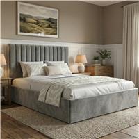 Vertical Line Ottoman Storage Bed  Velvet Ottoman Bed Frame  Small Double (4ft) / Grey