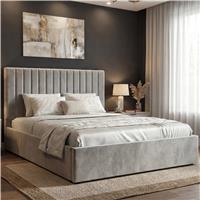 Vertical Line Ottoman Storage Bed  Velvet Ottoman Bed Frame  Small Double (4ft) / Light Grey