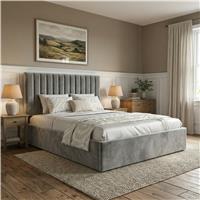 Vertical Line Ottoman Storage Bed  Velvet Ottoman Bed Frame  Double (4ft6) / Grey