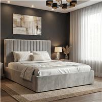 Vertical Line Ottoman Storage Bed  Velvet Ottoman Bed Frame  Double (4ft6) / Light Grey
