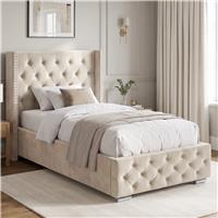Cross Pattern Velvet Ottoman Storage Bed  Winged Bed Frame  Single (3ft) / Beige